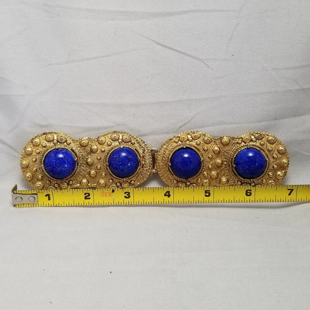 Two-Piece Belt Buckle By Flora Designer Women's Unisex Blue‎ Cabochon Agate